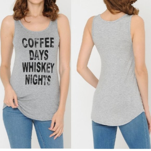 NEW Coffee Days Whiskey Nights Graphic Tank Top - Picture 4 of 7